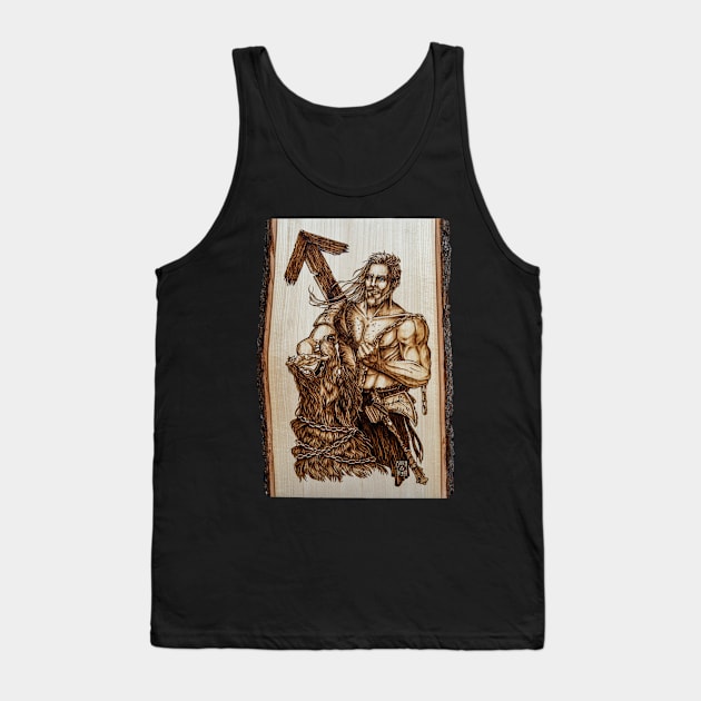 Tyr - nordic god pyrography print, wood texture Tank Top by BTW-byMargo